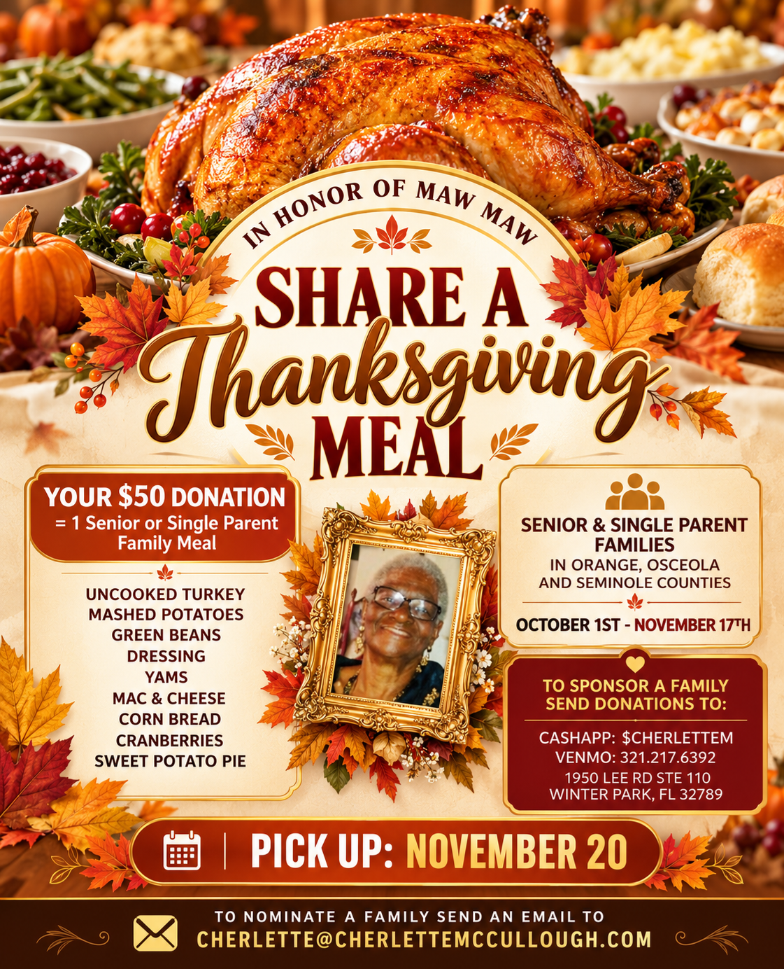Share a Thanksgiving Meal initiative, giveaway honors family legacy | Submit your nomination  — WESH 2 Orlando