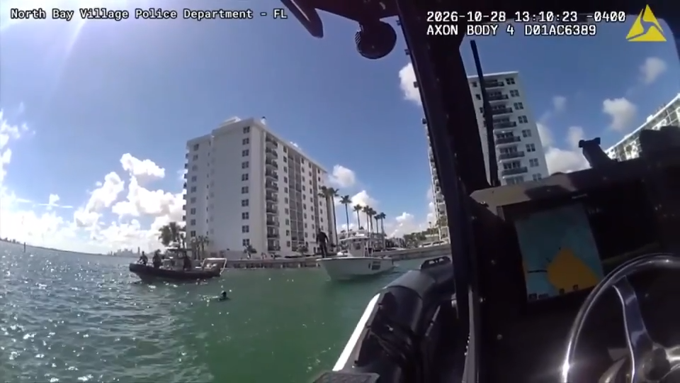 Body camera, drone video captures officers rescuing dolphin stuck in Biscayne Bay — WSVN 7 Miami-Dade